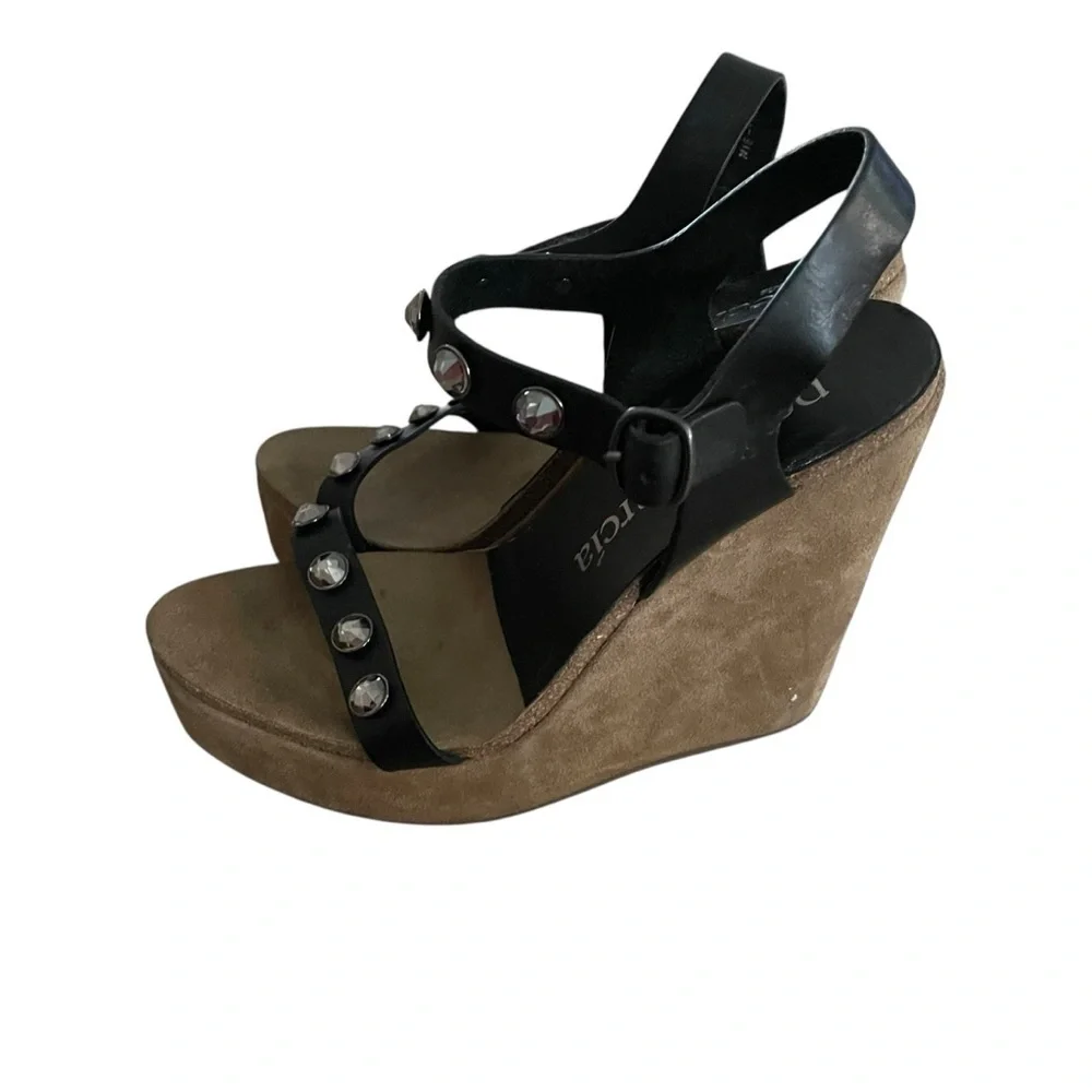 Pedro Garcia Black and Brown Platform Sandals with Ankle Straps Size 9